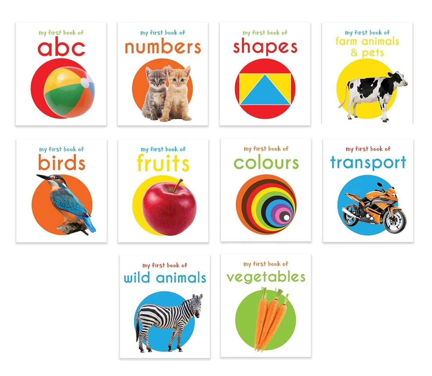 My First Library – 10 Board Book Set for Babies & Toddlers 0-3 | ABC, Numbers, Animals, Colors, Shapes, Vehicles