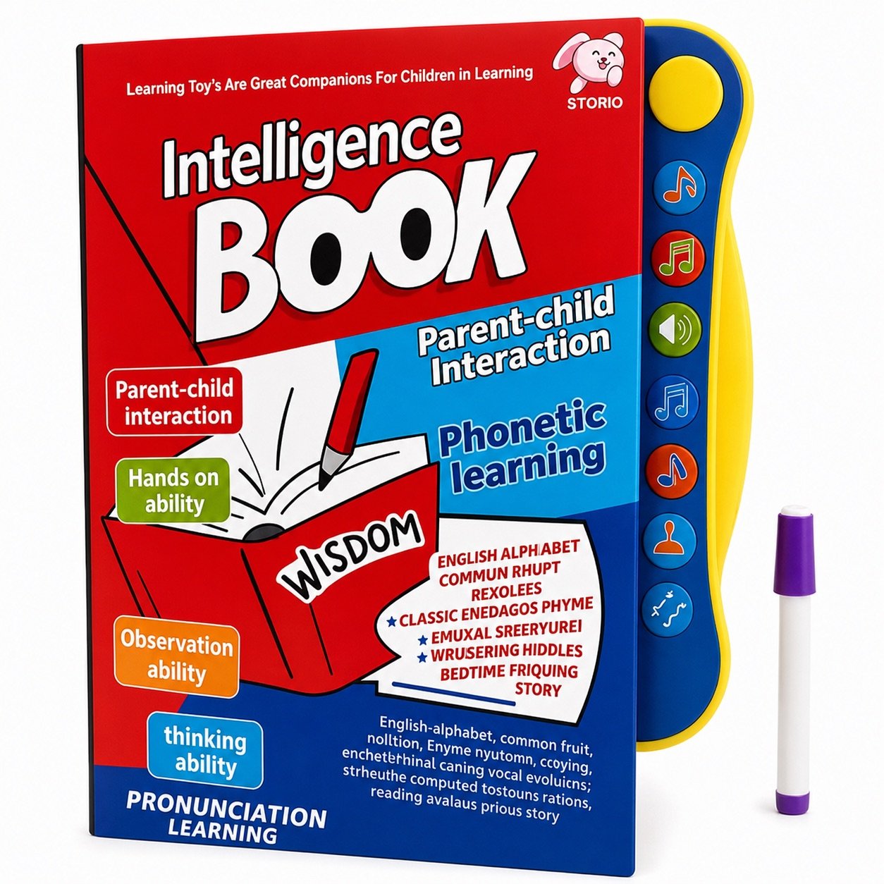 Kids Electronic Audio Study Book with Tap and Play — cover view showing tap-and-play sound buttons and feature callouts