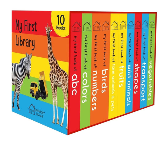 My First Library – 10 Board Book Set for Babies & Toddlers 0-3 | ABC, Numbers, Animals, Colors, Shapes, Vehicles